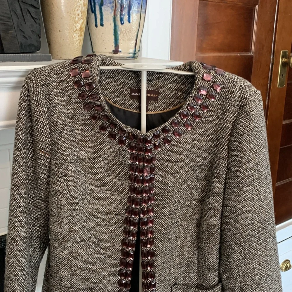 Dana Buchanan tweed jeweled and metallic blazer.‎ Worn about 3x
